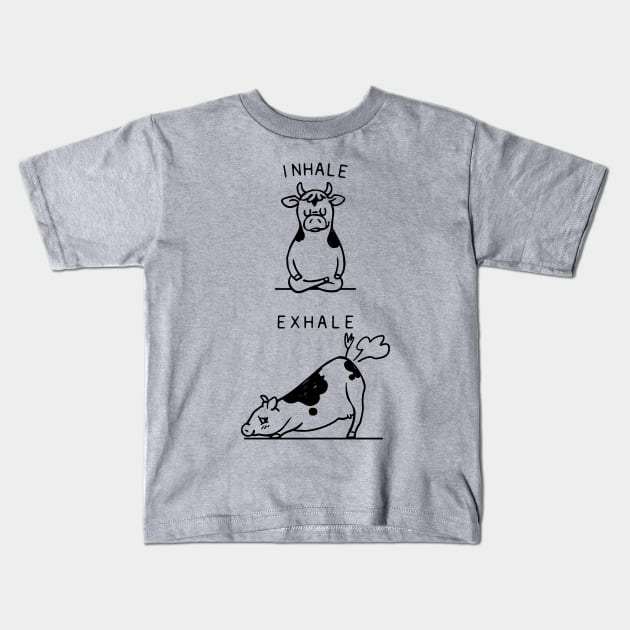 Inhale Exhale Cow Kids T-Shirt by huebucket